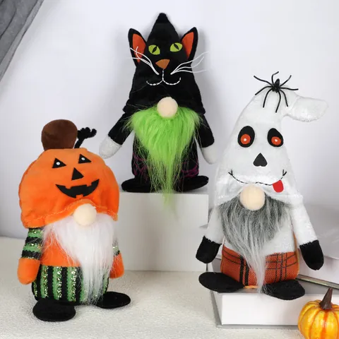 Halloween Faceless Gnome Plush Doll Pumpkin Ghost And Black Cat Sitting Decorations For Home Table Party Holiday Gift