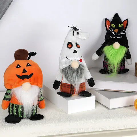 Halloween Faceless Gnome Plush Doll Pumpkin Ghost And Black Cat Sitting Decorations For Home Table Party Holiday Gift