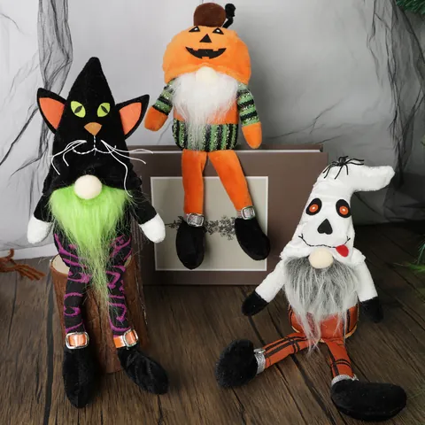 Gnomo sin Rostro de Halloween Muñeco de Peluche Piernas Largas Gato Negro Calabaza Fantasma Figuritas para Casa Fiesta Decoración