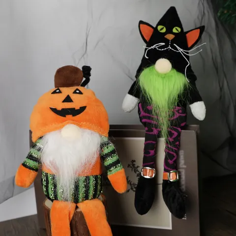 Gnomo sin Rostro de Halloween Muñeco de Peluche Piernas Largas Gato Negro Calabaza Fantasma Figuritas para Casa Fiesta Decoración