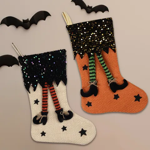 Halloween Pailletten Hexenbein Socken Hängende Dekoration Polyester Sternenmuster Socke Ornament Für Haus Party Atmosphäre