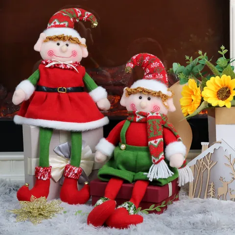 Weihnachten Langbeinige Elfen Plüschpuppe Rot Grün Stoff Strickmütze Glocken Dekorative Weihnachts Tischdeko Für Haus Party Geschenk