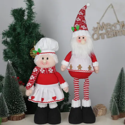 Kerst Kerstman Mevrouw Kerstman Telescopische Pluche Pop Staand Kerst Chefkok Hoed Ornament Kerstversiering