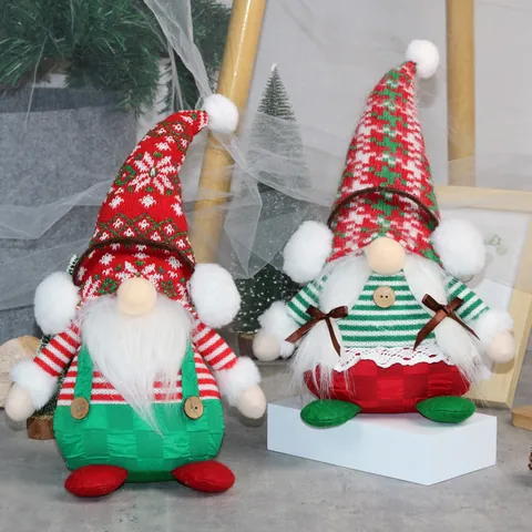 Handmade Christmas Gnome Plush Decorations Forest Old Man Faceless Doll With Knitted Hat Wooden Buttons For Home Xmas Party Ornament