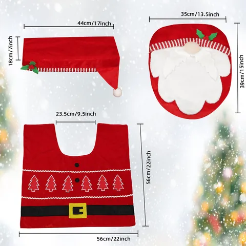 Christmas Santa Claus Toilet Seat Cover And Bathroom Rug And Tank Cover Red Polyester Holiday Bathroom Decoration