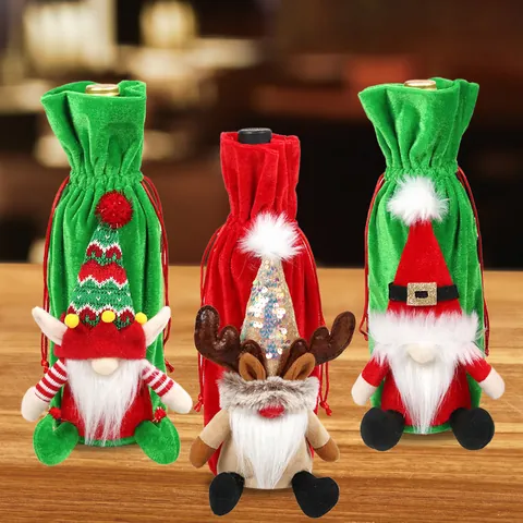 Copribottiglie di Vino Gnomo di Natale Renna Decorazione Tavola Festiva Paillettes Velluto Borse Regalo Natale