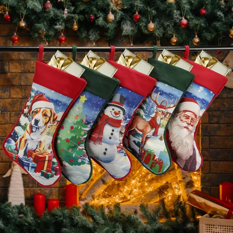 Cartoon Weihnachtssocken Dekoration Personalisierte Bedruckte Weihnachtsstiefel Weihnachtsmann Schneemann Rentier Baum Hund Muster Hängende Ornamente Für Zuhause Kamin Party