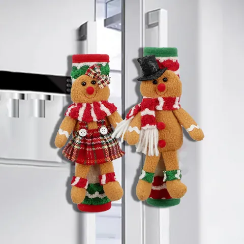 Cubiertas de Manijas de Refrigerador de Hombre de Jengibre de Navidad Protector de Manija de Puerta de Felpa para Cocina