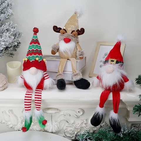 Christmas Gnome Plush Ornaments Santa Reindeer Elf Long Leg Doll Festive Home Fireplace Decoration Sequins Knit Toy