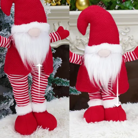 Gnomo di Natale Retrattile Peluche Bambola Senza Volto Babbo Natale Ornamento Strisce Rosse Bianche Xmas Festa Decorazione