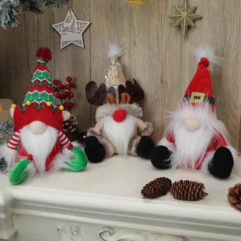 Christmas Gnome Plush Decoration Santa Claus Reindeer Elf Faceless Doll Sitting Scandinavian Tomte Ornament Home Holiday Party Decor