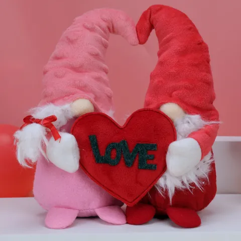 Valentine's Day Gnomes Couple Plush Decorations Holding Love Heart Faceless Rudolph Doll For Home Wedding Table Anniversary Gift