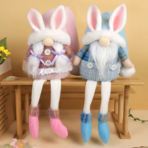Gnomo de Pascua Hecho a Mano de Peluche Decoración Conejo Gonk de Piernas Largas para Fiesta de Primavera Mesa Hogar