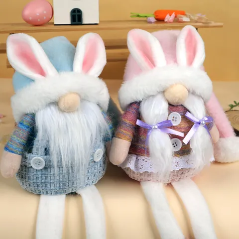 Gnomo de Pascua Hecho a Mano de Peluche Decoración Conejo Gonk de Piernas Largas para Fiesta de Primavera Mesa Hogar