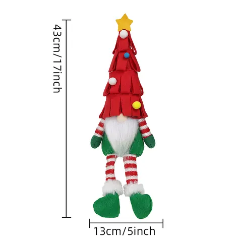 Christmas Tree Gnome Plush Doll Decoration With Long Striped Legs And Star Topper For Home Party Festive Holiday Ornament