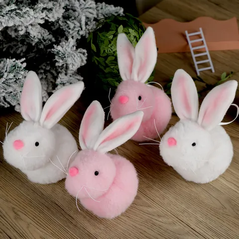 Cute Plush Easter Bunny Hanging Ornament 3D Cartoon Rabbit Doll For Home Party Decoration White Pink Festival Supplies