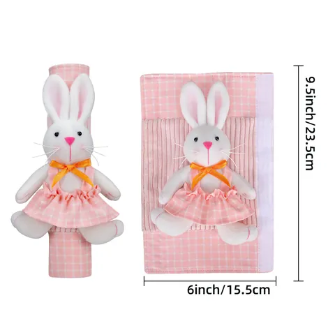 Easter Bunny Refrigerator Handle Covers Pink Blue Gingham Plush Rabbit Kitchen Appliance Door Handle Protector Decor