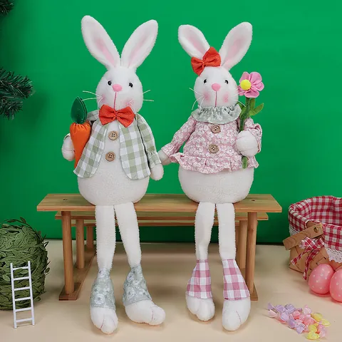 Gnome En Peluche Lapin De Pâques Jambes Longues Jouet En Tissu Fait Main Pour Décoration De Fête Cadeau De Pâques