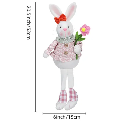 Gnome En Peluche Lapin De Pâques Jambes Longues Jouet En Tissu Fait Main Pour Décoration De Fête Cadeau De Pâques