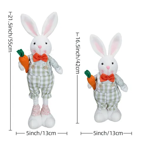 Figurine De Gnome Lapin De Pâques Avec Jambes Télescopiques Carotte Robe Écossaise Poupée Lapin Style Pastoral Décor Maison