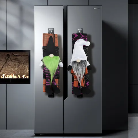 Halloween Gnome Refrigerator Door Handle Covers Polyester Plaid Faceless Doll Kitchen Appliance Decorative Protective Sleeves