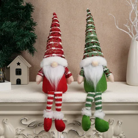 Nordic Style Christmas Faceless Gnome Doll Long Legged Rudolph Plush Toy Christmas Home Window Decor Red Green