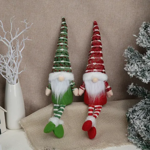 Nordic Style Christmas Faceless Gnome Doll Long Legged Rudolph Plush Toy Christmas Home Window Decor Red Green
