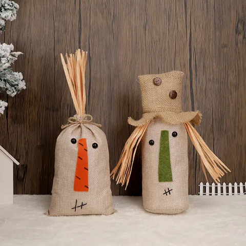 Rustic Burlap Harvest Scarecrow Decorative Gift Bag For Thanksgiving Autumn Home Party Decor Scarecrow Doll Wine Bottle Cover