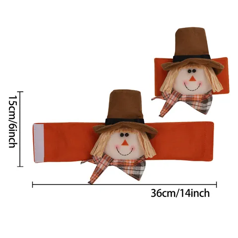 Polyester Felt Scarecrow Curtain Tiebacks Autumn Harvest Plaid Scarecrow Buckles For Thanksgiving Home Window Decoration