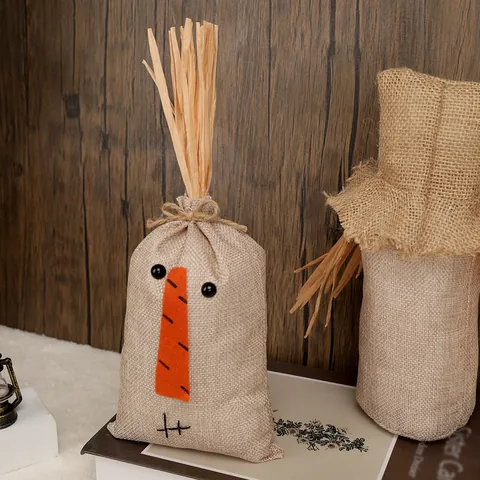 Rustic Burlap Harvest Scarecrow Decorative Gift Bag For Thanksgiving Autumn Home Party Decor Scarecrow Doll Wine Bottle Cover