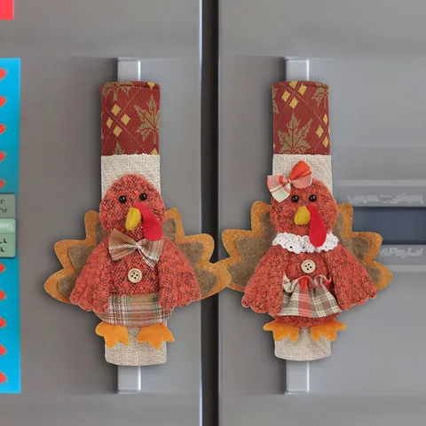 Thanksgiving Turkey Fridge Handle Covers Polyester Fabric Felt Burlap Appliance Protector Refrigerator Oven Kitchen Decor