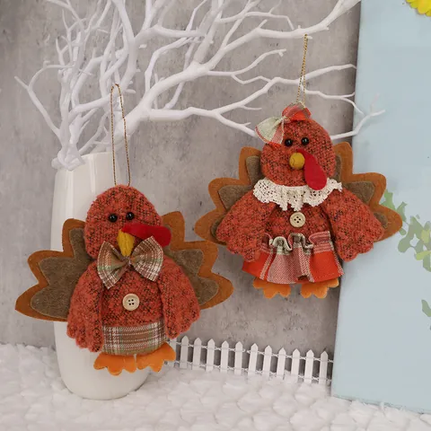 Decoración Colgante de Pavo de Tela para Acción de Gracias Colgante de Peluche de Pavo con Botones de Madera para Fiesta en el Hogar