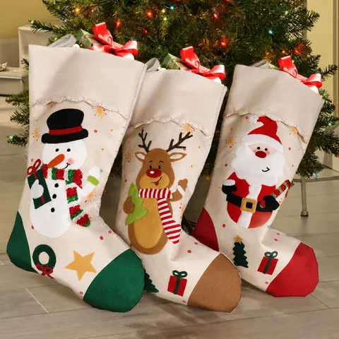 Grote Kerstsok Cadeautas Kerstman Rendier Sneeuwpop Jute Canvas Hangende Decoratie Kerstboom Feest Decoratie Thuis