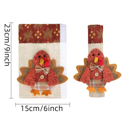 Thanksgiving Turkey Refrigerator Handle Covers 2 Pieces Autumn Maple Leaf Plaid Appliance Handle Protectors For Kitchen Oven Microwave Decor