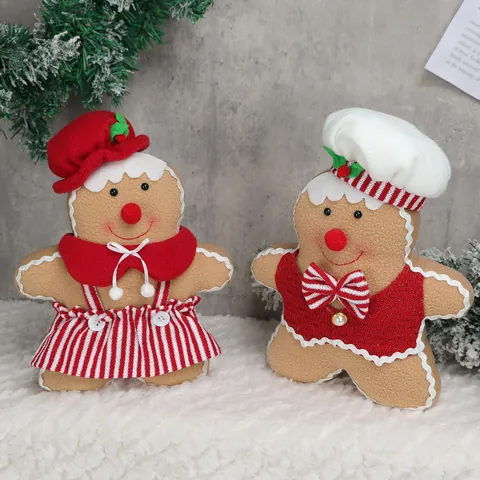 Kerst Peperkoekmannetje Pluche Pop Ornament Polyester Staand Paar Voor Thuis Raam Bureaublad Vakantie Feestversiering