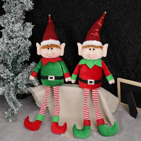 Christmas Long Leg Elf Doll Decoration Sequin Plush Elf Figurine With Bells For Holiday Party Xmas Tree Home Ornament