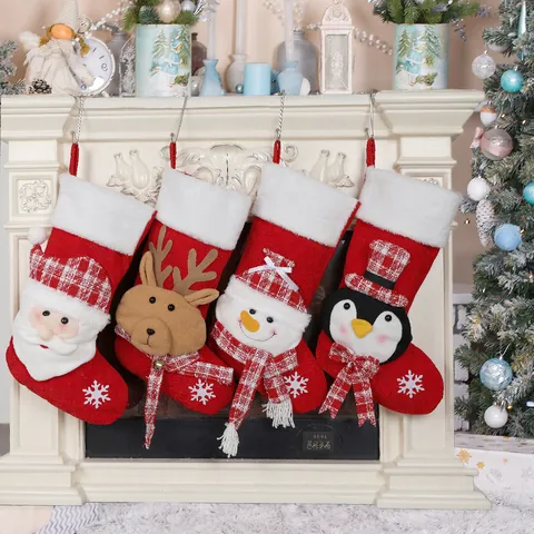 Grote Kerstsok 3D Kerstman Sneeuwpop Rendier Pinguïn Applicatie Corduroy Pluche Hangende Cadeauzak Kerstboom Huis Decoratie