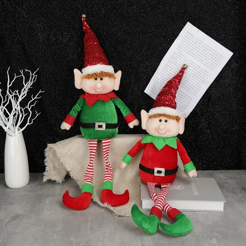 Christmas Long Leg Elf Doll Decoration Sequin Plush Elf Figurine With Bells For Holiday Party Xmas Tree Home Ornament