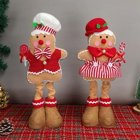 Χριστουγεννιάτικη Λούτρινη Κούκλα Gingerbread Man με Πτυσσόμενα Πόδια Τηλεσκοπικό Όρθιο Διακοσμητικό Χριστουγεννιάτικη Διακόσμηση Σπιτιού Επιτραπέζιο Βιτρίνα Δώρο