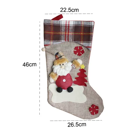 Large Christmas Stockings 3D Santa Snowman Reindeer Plaid Linen Gift Bags For Fireplace Decoration Holiday Hanging Decor