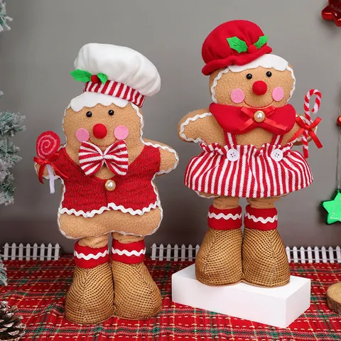 Χριστουγεννιάτικη Λούτρινη Κούκλα Gingerbread Man με Πτυσσόμενα Πόδια Τηλεσκοπικό Όρθιο Διακοσμητικό Χριστουγεννιάτικη Διακόσμηση Σπιτιού Επιτραπέζιο Βιτρίνα Δώρο