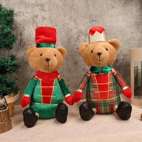 Orsetto di Peluche di Natale Soldato Bambola Orso Seduto Per Tavolo delle Vacanze Casa Hotel Decorazione da Tavolo Regalo