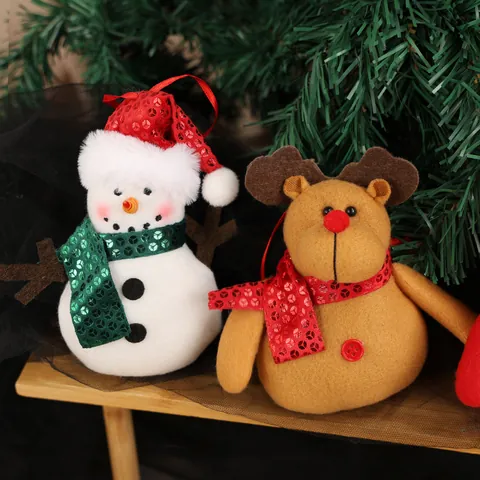 Addobbi Natalizi in Peluche Babbo Natale Pupazzo di Neve Renna Paillettes Decorazione Albero di Natale Festa Casa Regalo