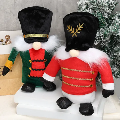 Christmas Nutcracker Soldier Gnome Ornaments Faceless Plush Doll Sitting Position With Gold Embroidery For Home Party Decor
