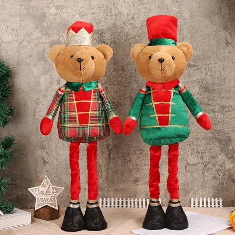 Christmas Plush Soldier Bear With Telescopic Legs Nutcracker Style Stuffed Animal Toy For Holiday Home Party Decor Gift