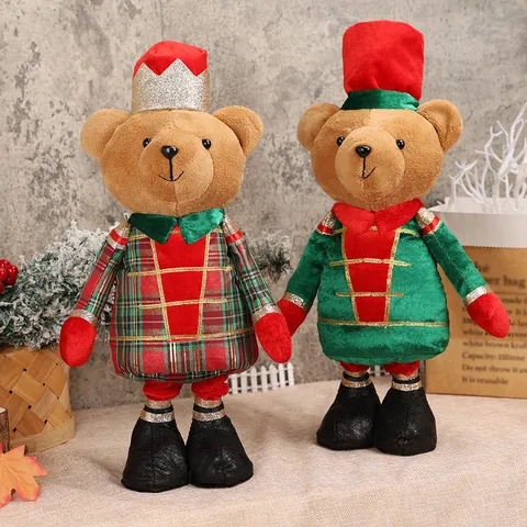Christmas Plush Soldier Bear With Telescopic Legs Nutcracker Style Stuffed Animal Toy For Holiday Home Party Decor Gift