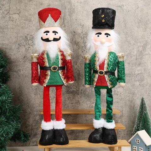 Christmas Nutcracker Soldier Doll Plush Retractable Legs Sequin Uniform Traditional Festive Figurine Home Decor Ornament
