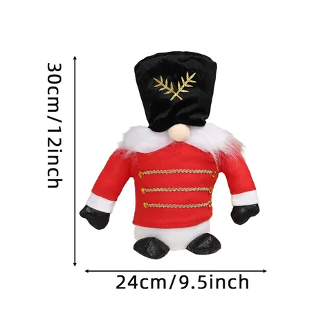 Handmade Christmas Nutcracker Soldier Gnome Plush Figurine With Gold Embroidery Long Beard Xmas Tabletop Home Decor