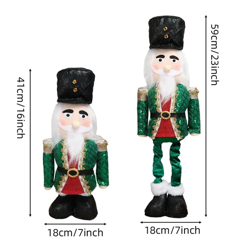 Christmas Nutcracker Soldier Doll Plush Retractable Legs Sequin Uniform Traditional Festive Figurine Home Decor Ornament