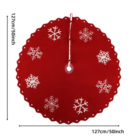 Gonna per Albero di Natale in Maglia Rossa Con Motivo a Fiocco di Neve Bianco Bordo a Festoncino Tappeto Natalizio Decorativo